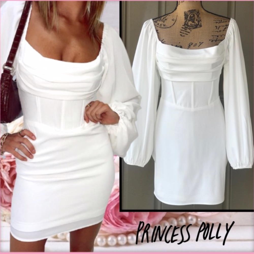 Princess Polly LILLIE Long Sleeve Mini Dress White